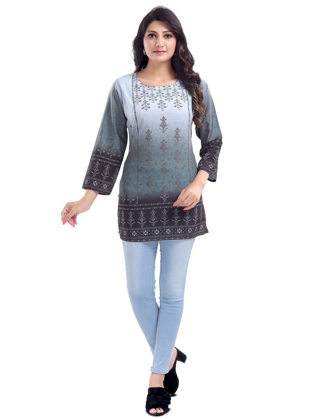 

keshubaba Ethnic Motifs Printed Straight Kurti, Grey