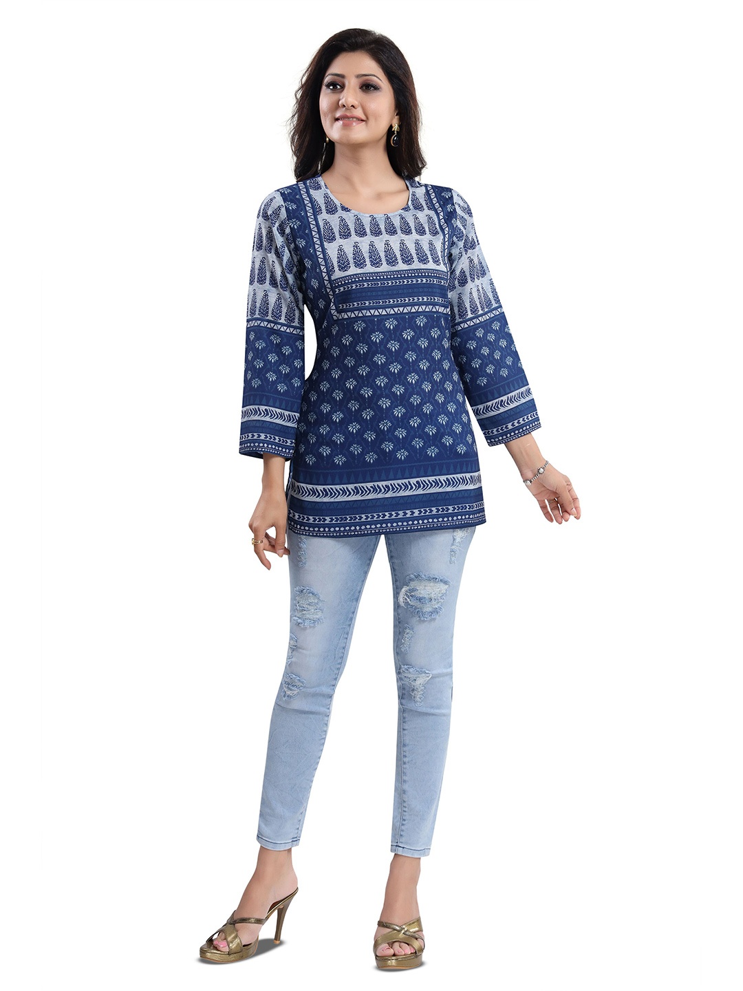 

keshubaba Motifs Printed Kurti, Blue
