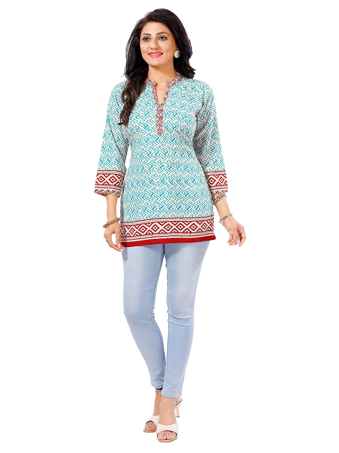 

keshubaba Geometric Printed Straight Kurti, Blue