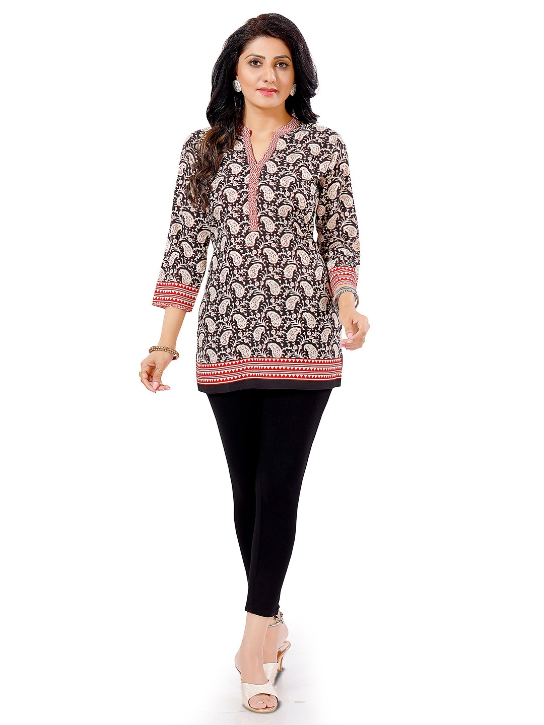 

keshubaba Ethnic Motifs Printed Straight Kurti, Black