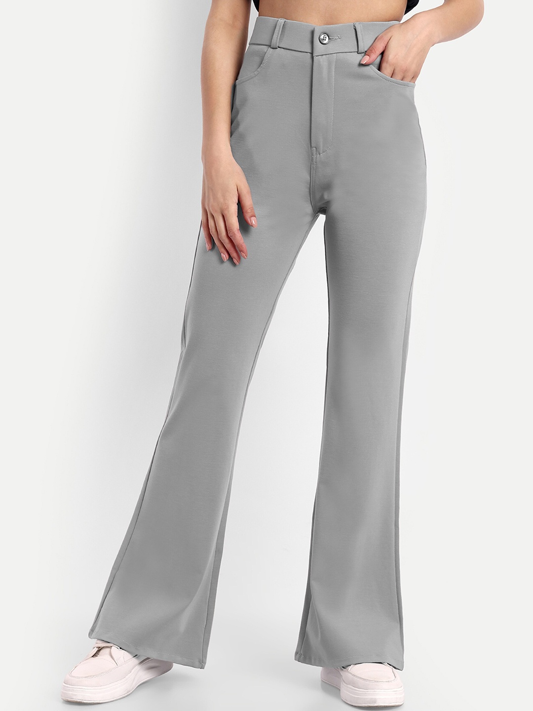 

Next One Women Smart Flared High-Rise Easy Wash Bootcut Trousers, Grey
