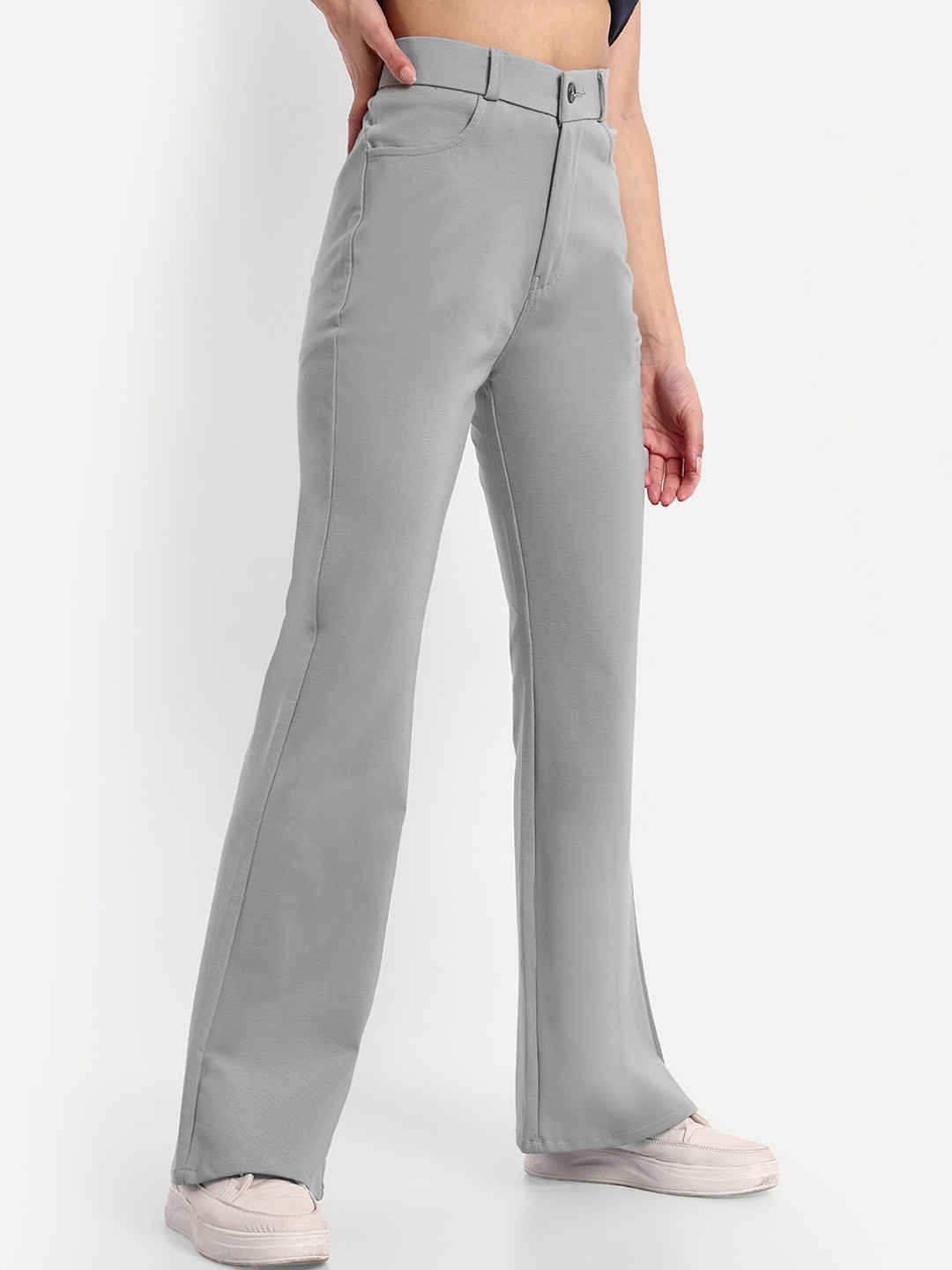 

Next One Women Smart Flared High-Rise Easy Wash Bootcut Trousers, Grey