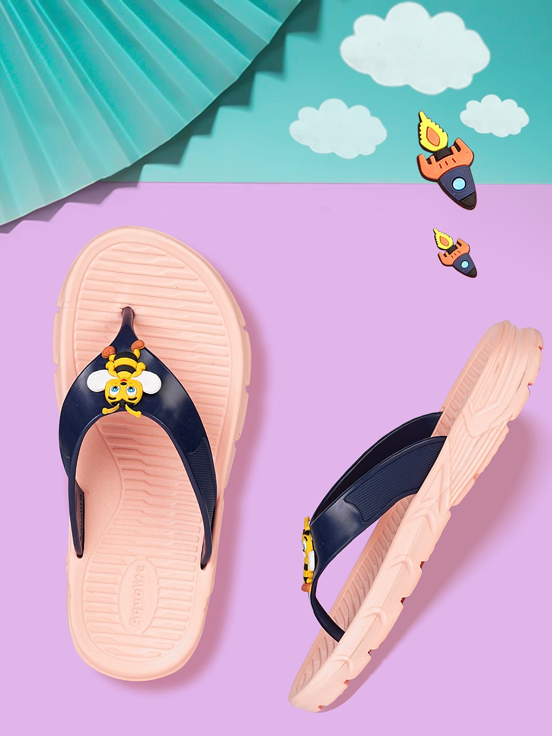 

Aqualite Kids Textured Applique Thong Flip-Flops, Peach