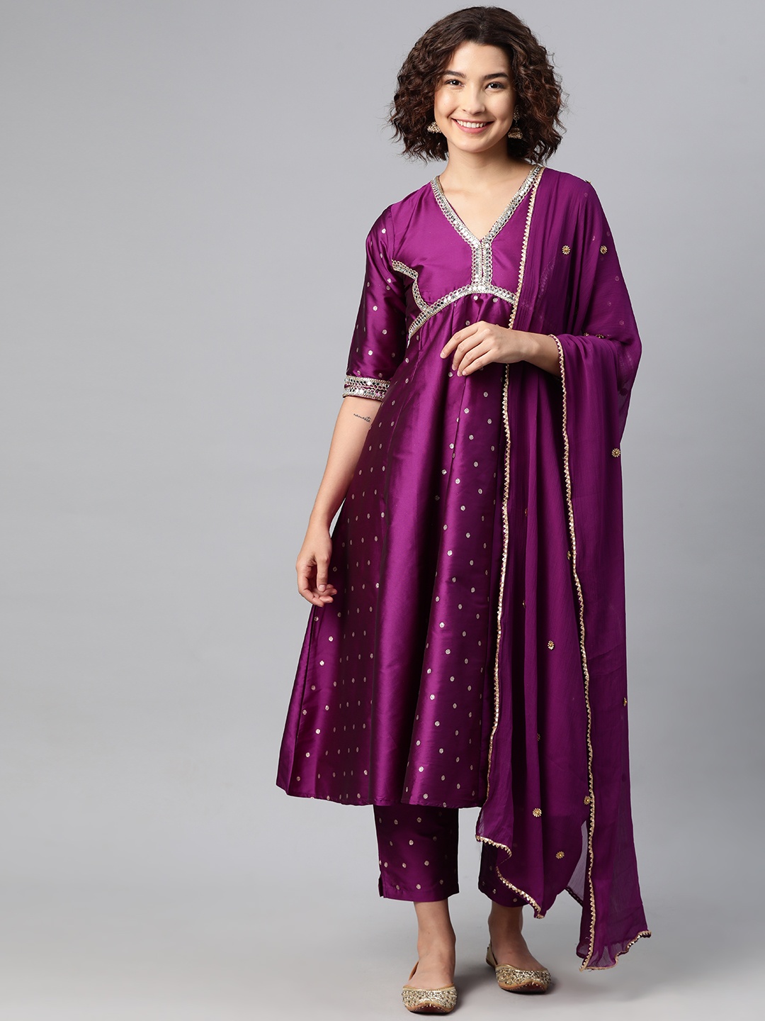 

V TRADITION Women Yoke Design Regular Gotta Patti Kurta with Trousers & With Dupatta, Purple