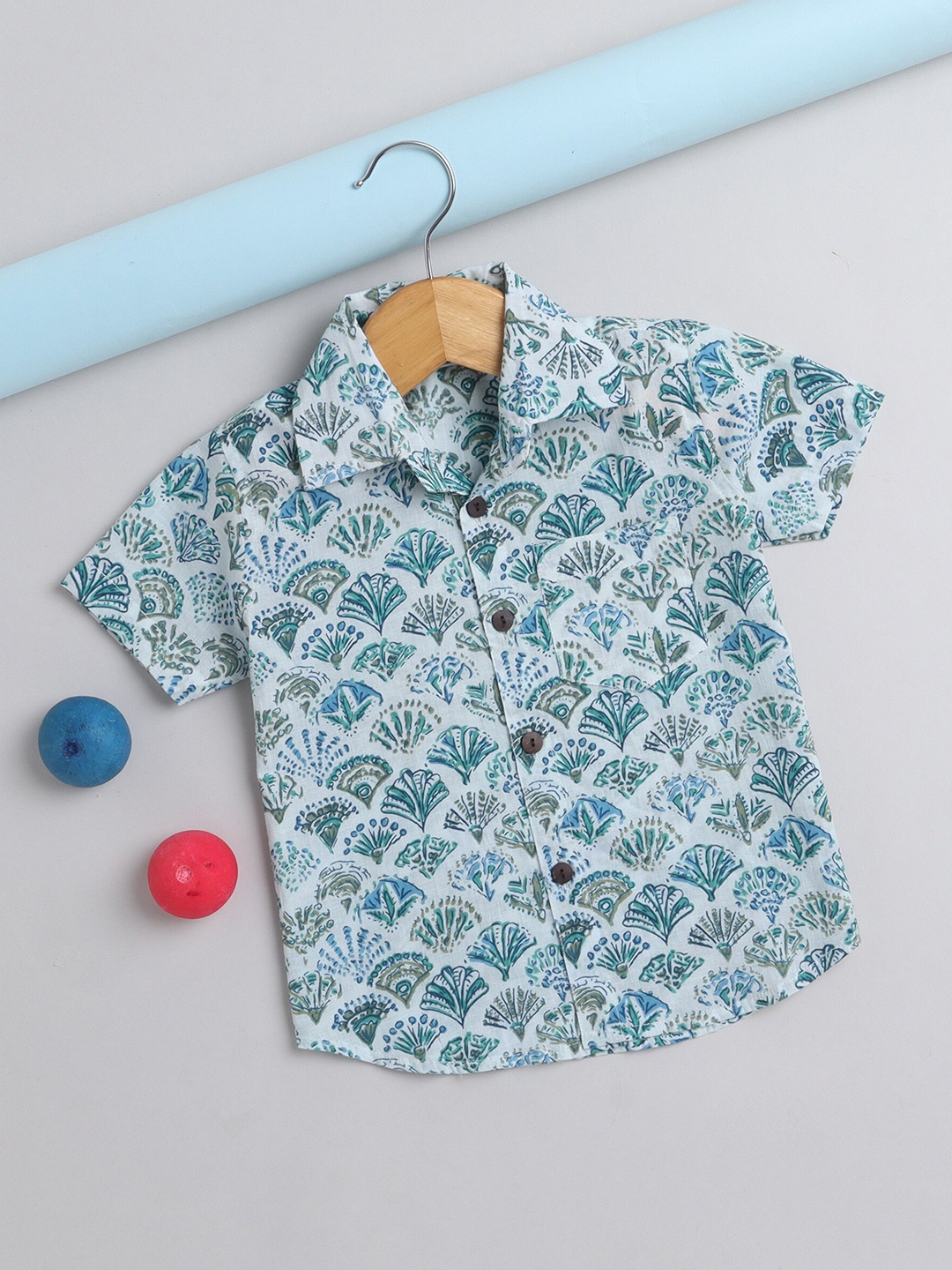 

The Magic Wand Boys Floral Printed Casual Pure Cotton Shirt, Blue