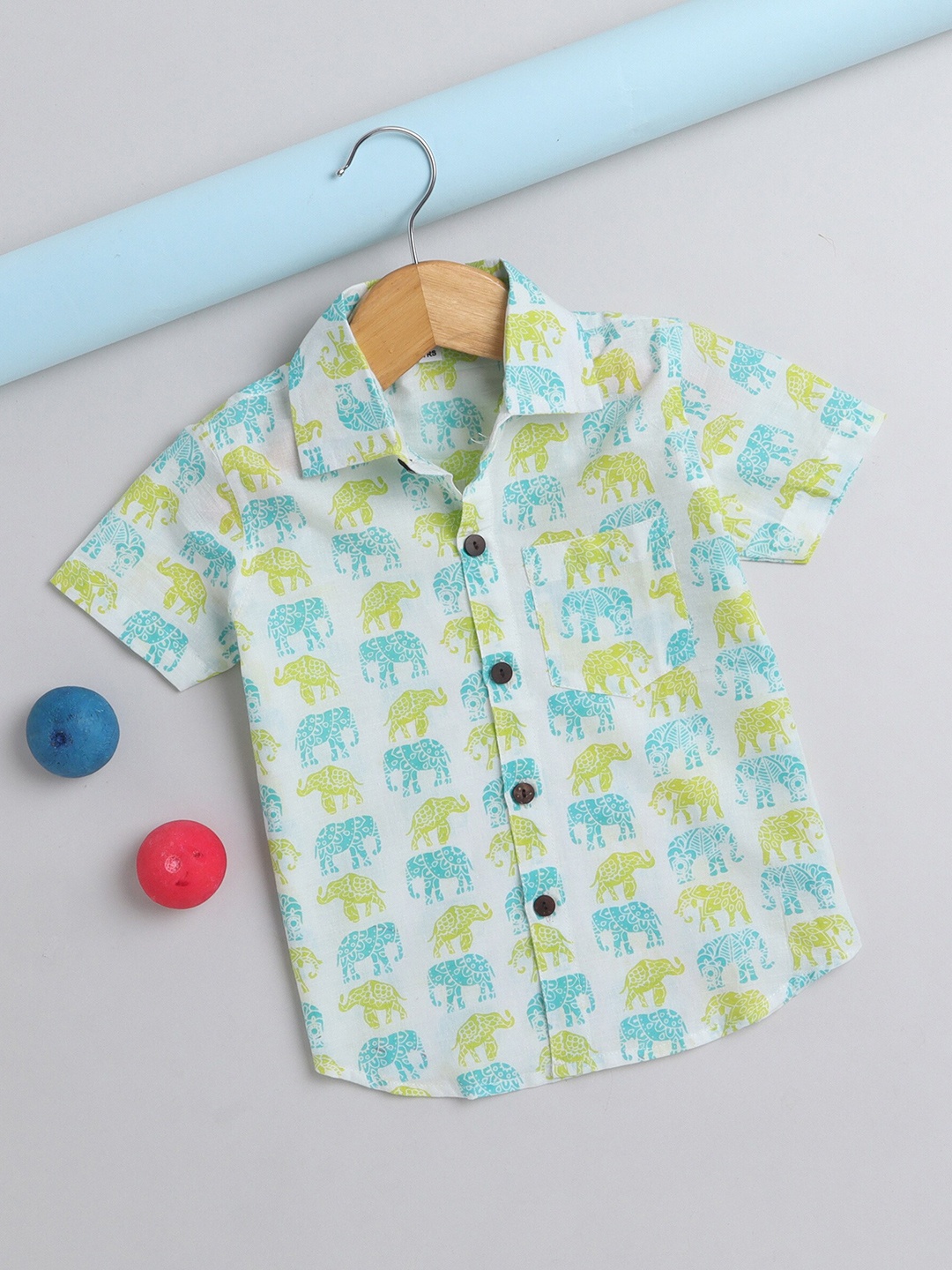 

The Magic Wand Boys Conversational Printed Pure Cotton Casual Shirt, Green