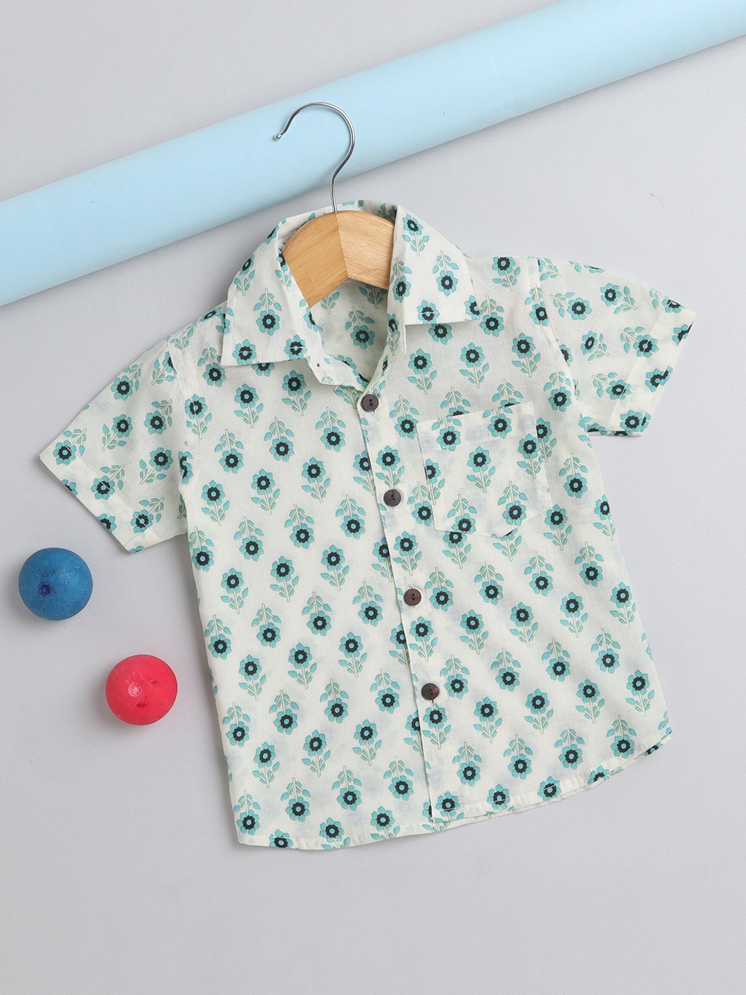 

The Magic Wand Boys Floral Printed Pure Cotton Casual Shirt, Green