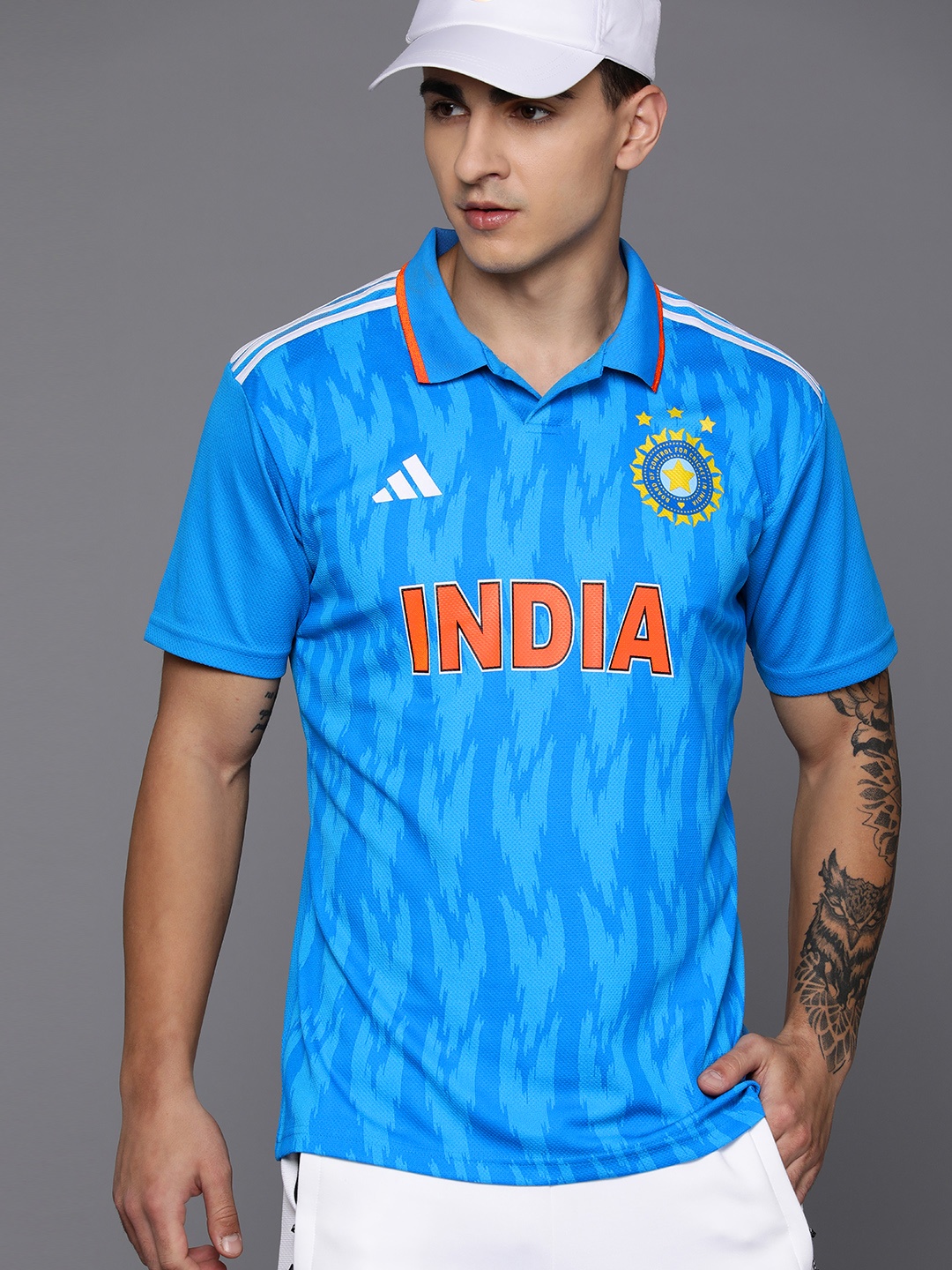 

ADIDAS Men India Cricket ODI Fan Printed Polo Collar Jersey, Blue
