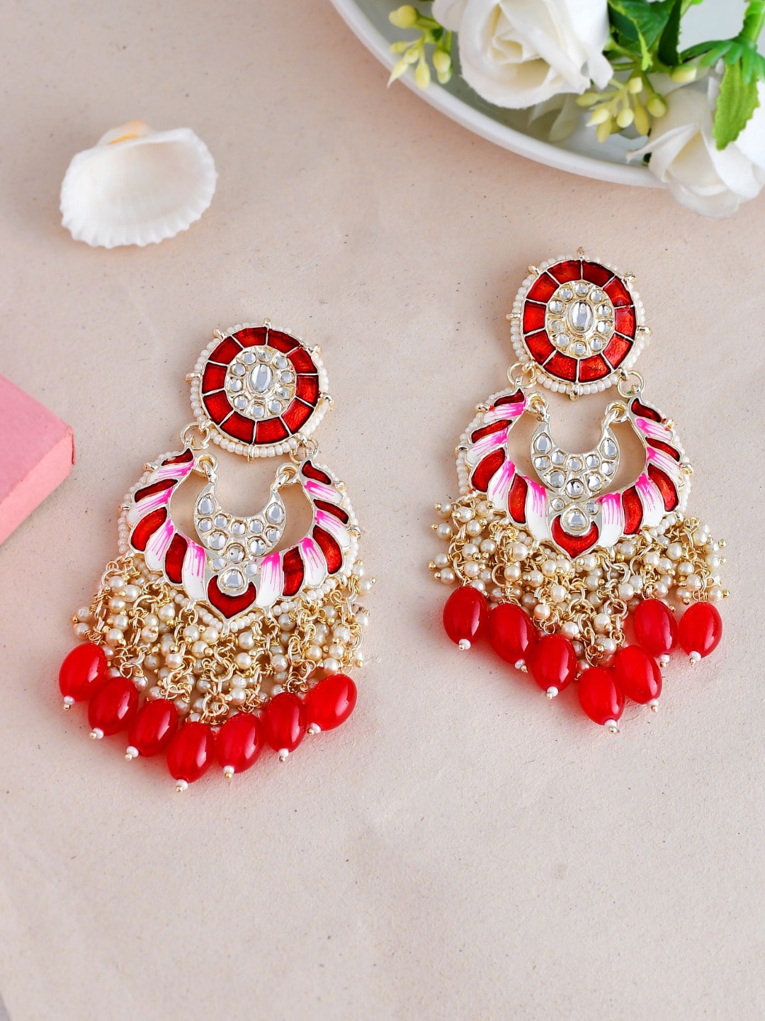 

Ishhaara Gold-Plated Classic Kundan Studded & Beaded Drop Earrings