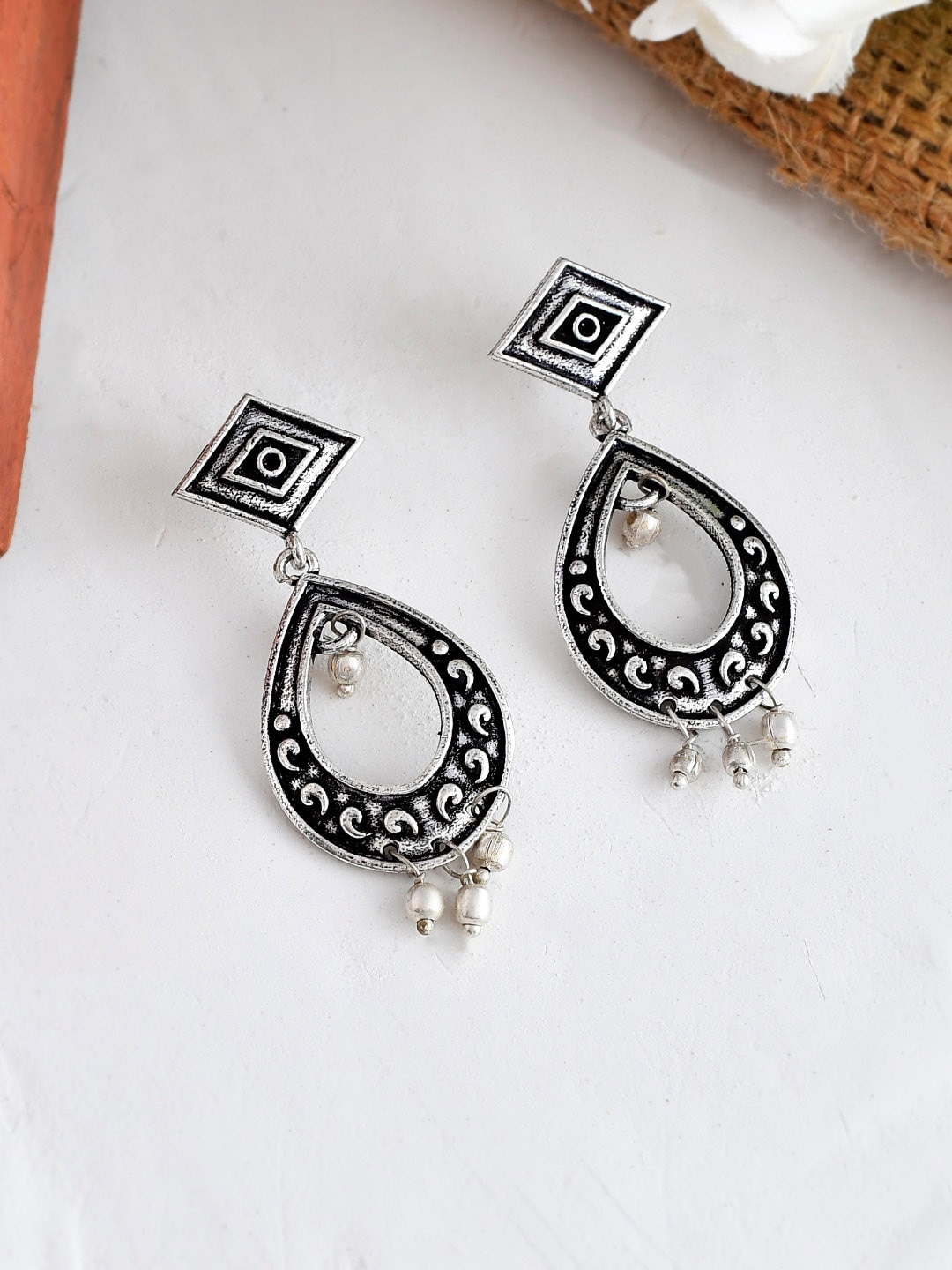 

Ishhaara Silver-Plated Classic Beaded Drop Earrings