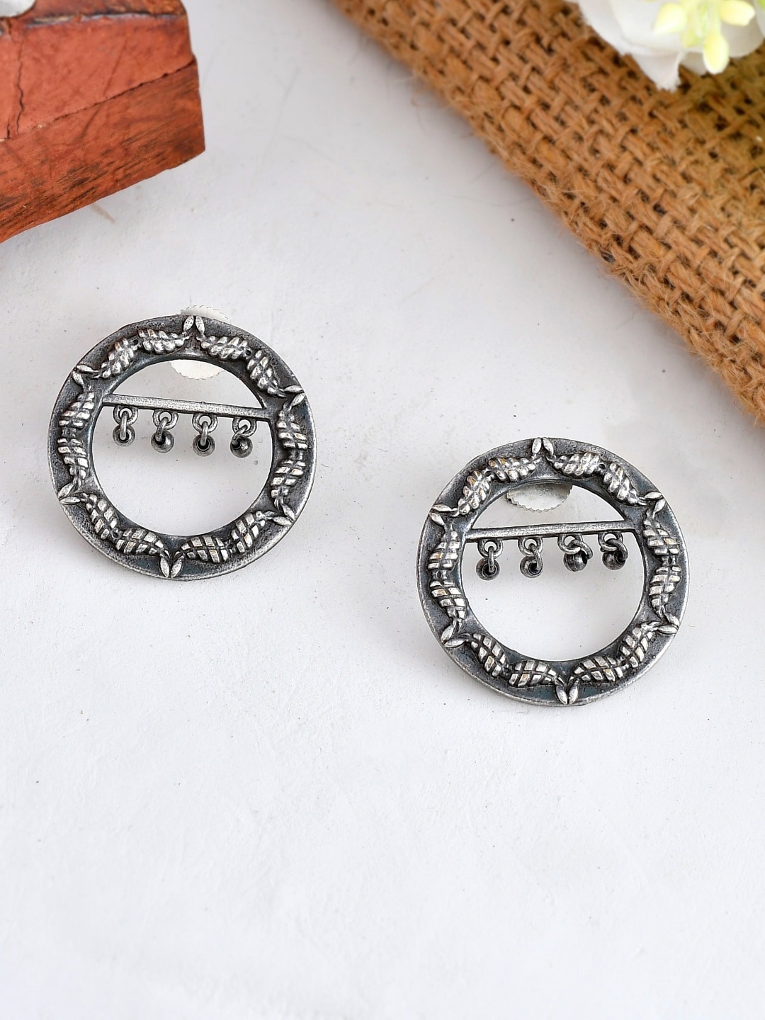 

Ishhaara Silver-Plated Circular Studs Earrings
