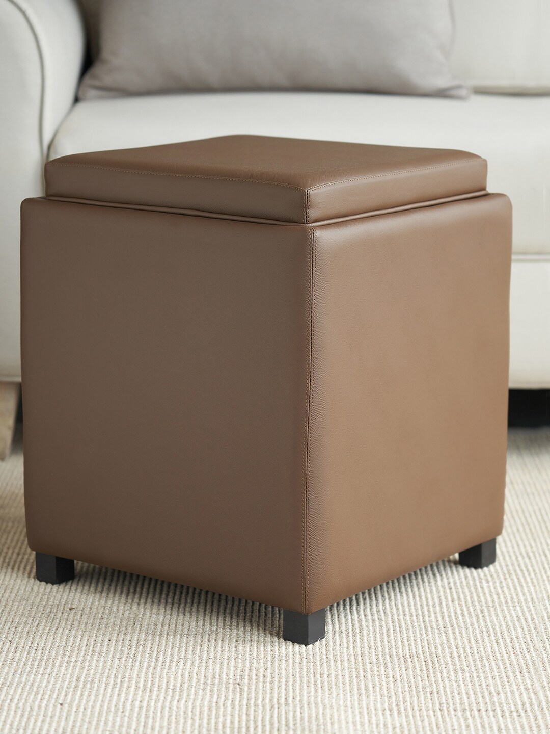 

Pure Home and Living Brown Faux Leather Pouffe With Storage Ottoman