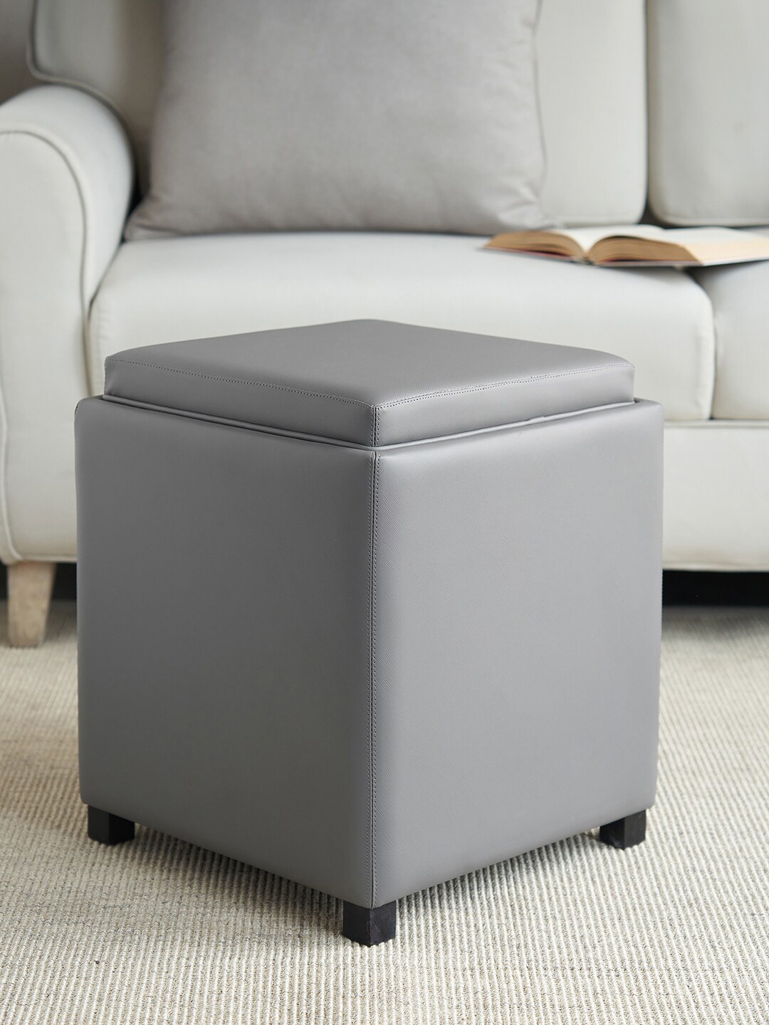 

Pure Home and Living Grey Faux Leather Pouffe With Storage Ottomans