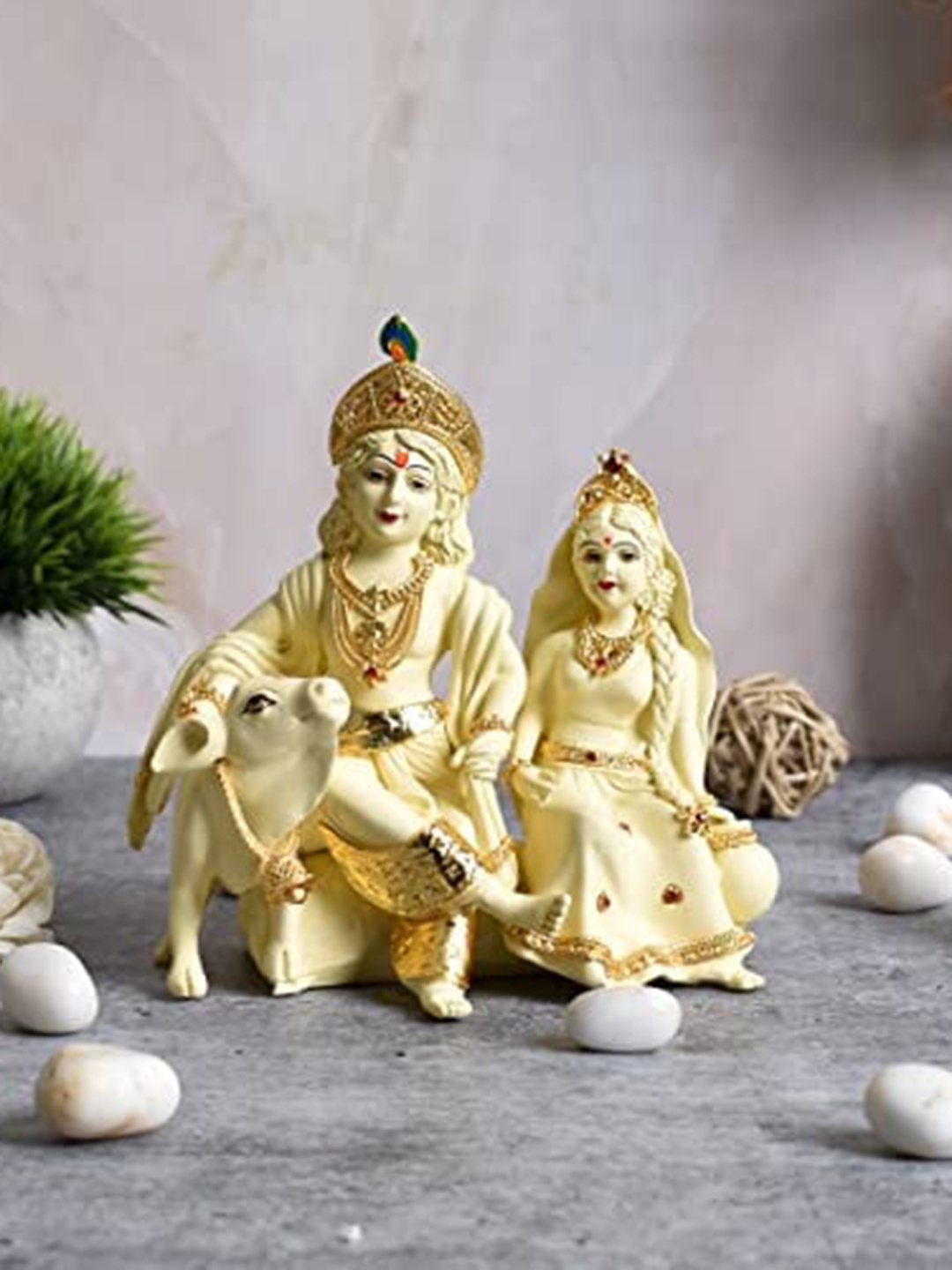 

Perpetual Gold-Toned Radha Krishna With Cow Showpiece