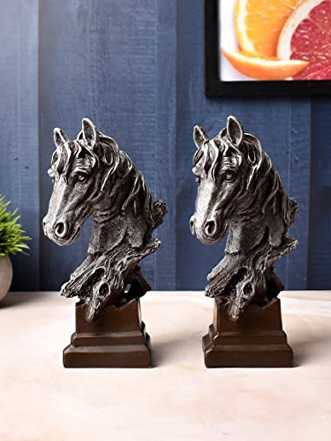 

Perpetual Grey & Brown 2 Pieces Horse Statue Showpiece