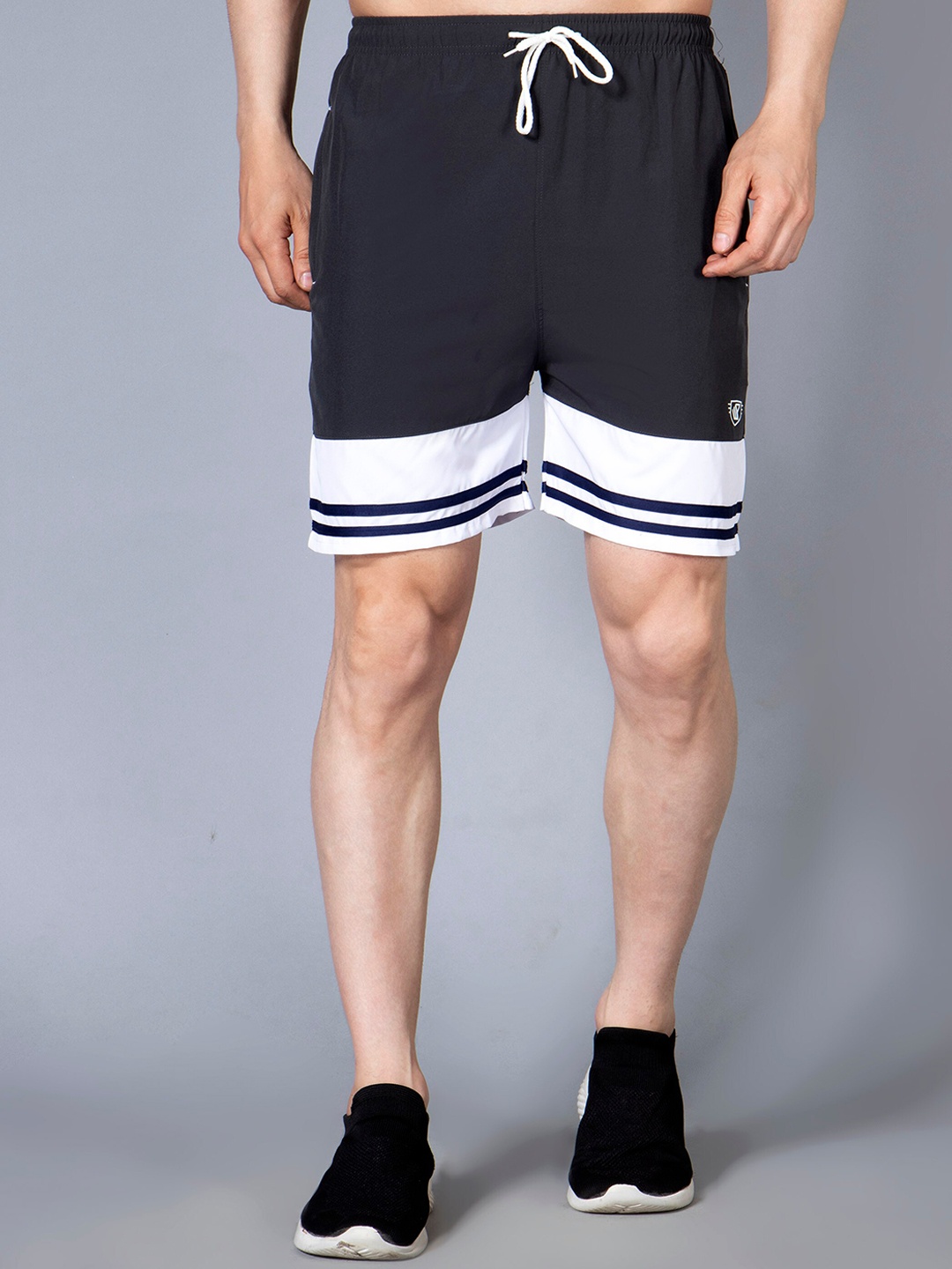 

WE PERFECT Men Colourblocked Regular Fit Mid Rise Above Knee Sports Shorts, Grey