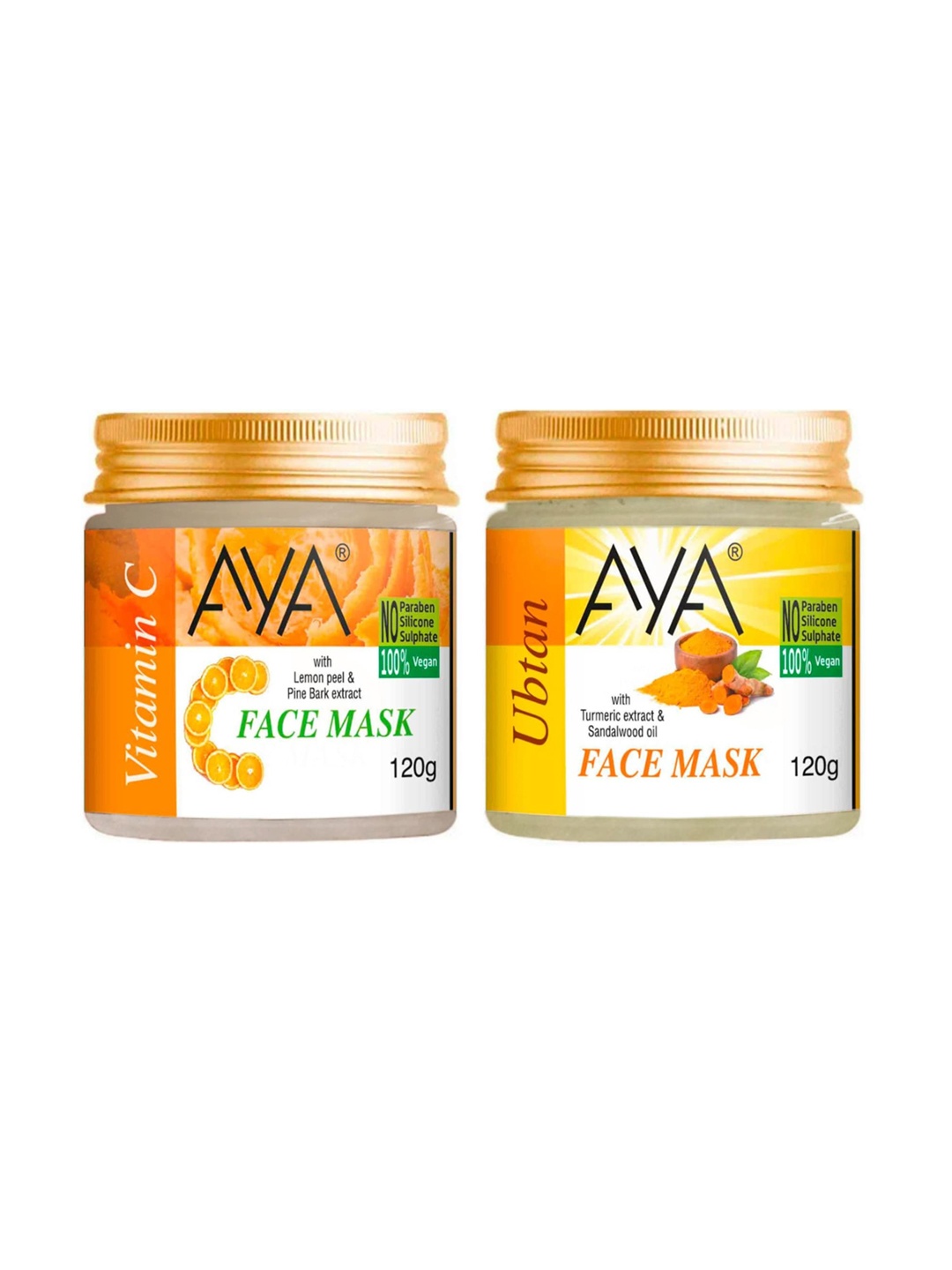 

AYA Set Of 2 Paraben Free Face Masks - Ubtan & Vitamin C - 120g Each, Orange