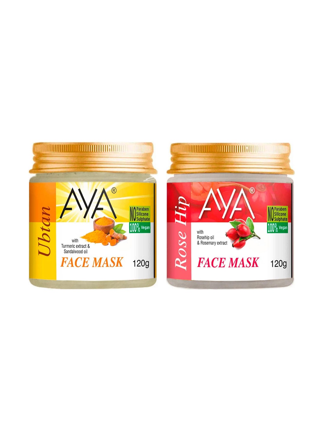 

AYA Set Of 2 Paraben Free Face Masks - Ubtan & Rose Hip - 120g Each, Yellow