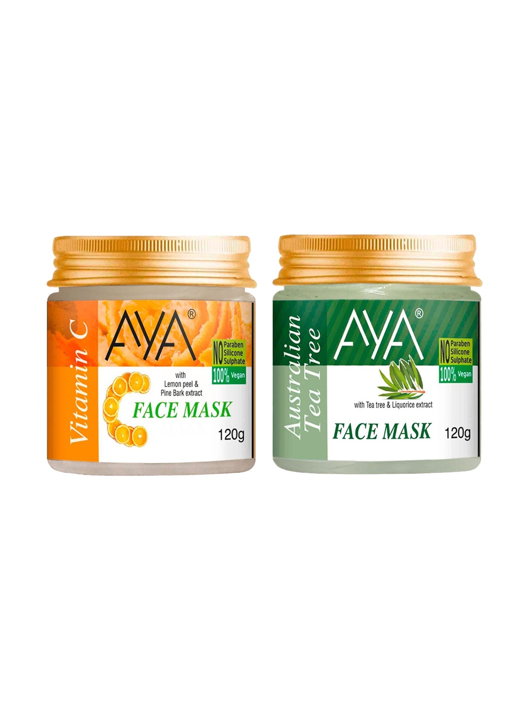 

AYA Set Of 2 Paraben Free Face Masks - Vitamin C & Tea Tree- 120g Each, Orange