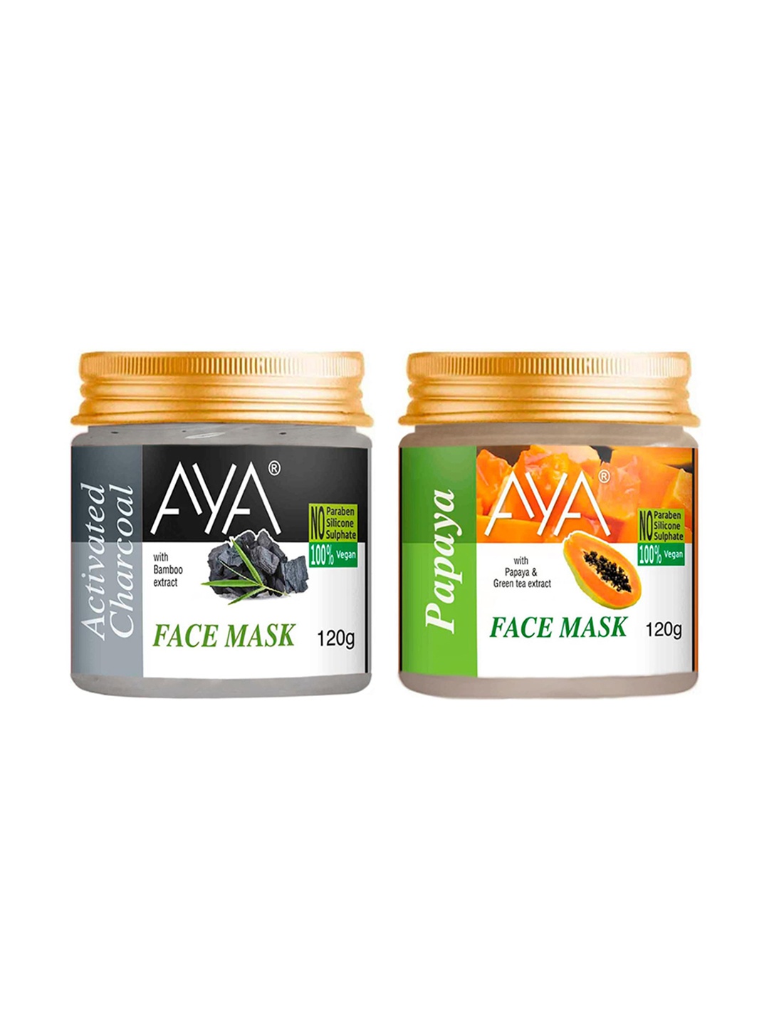 

AYA Set Of 2 Paraben Free Face Masks - Activated Charcoal & Papaya - 120g Each, Black