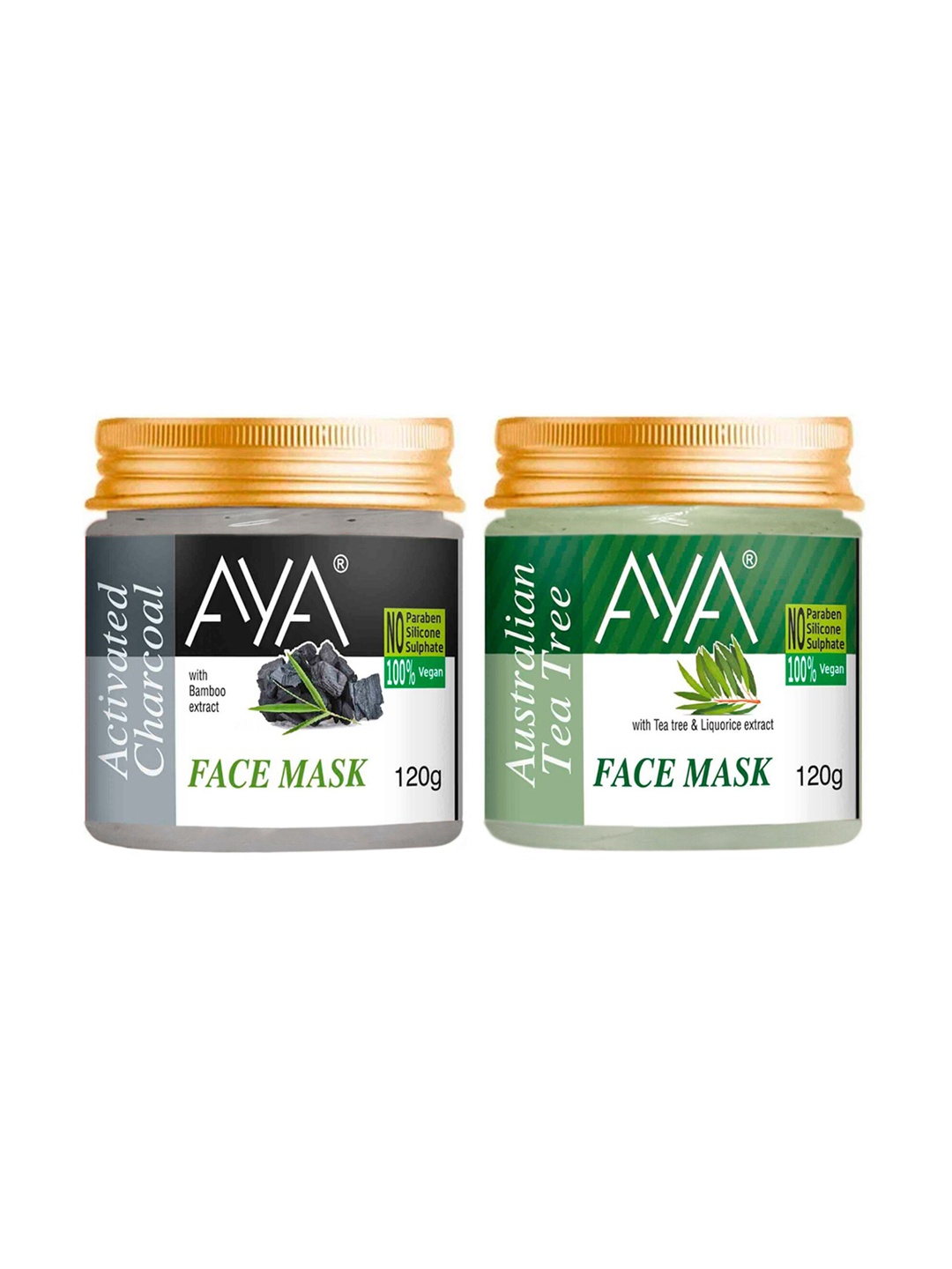 

AYA Set Of 2 Activated Charcoal & Tea Tree Face Masks-120gm Each, Black