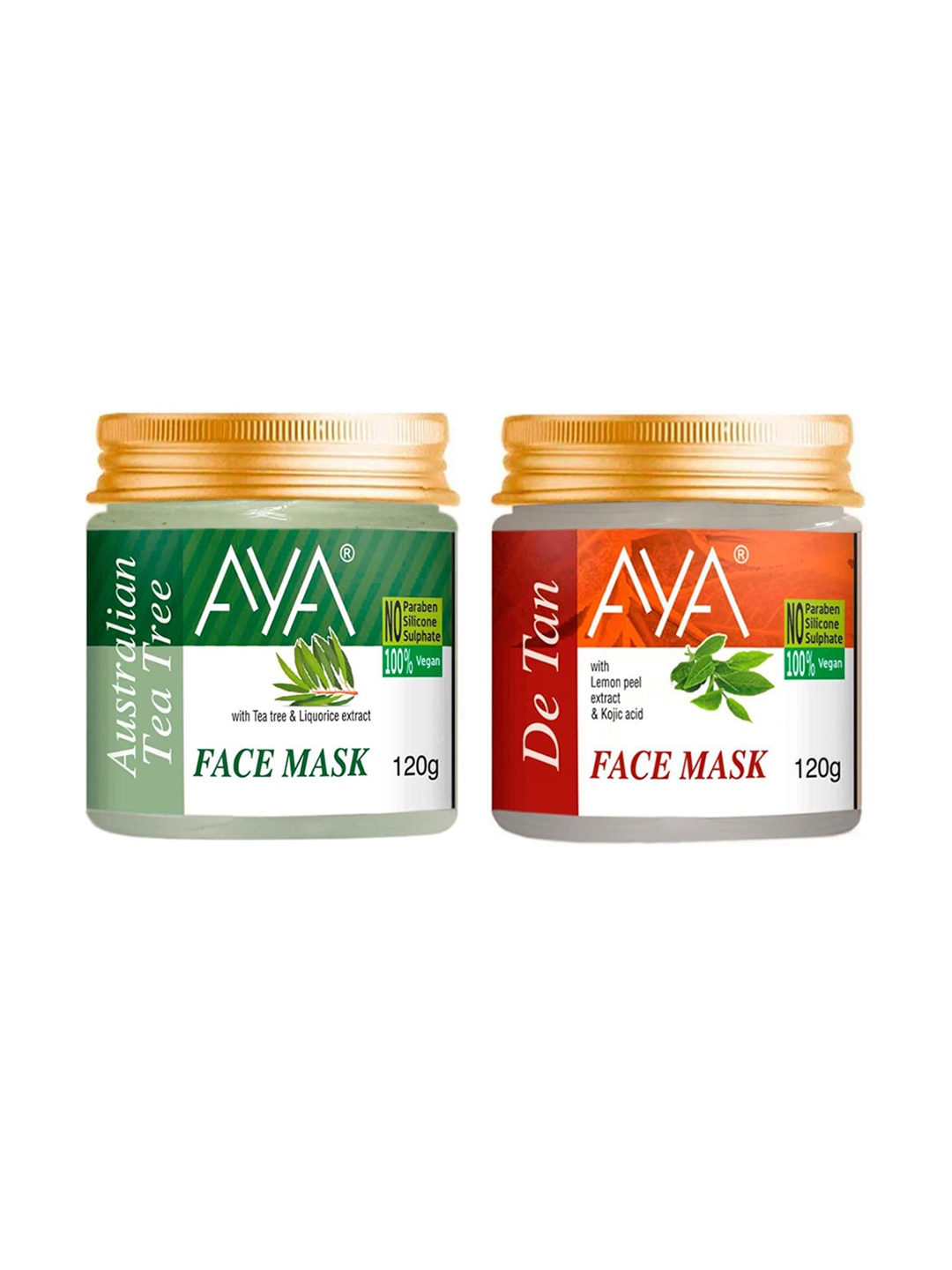 

AYA Set Of 2 Face Masks - Australian Tea Tree & De Tan - 120g Each, Green