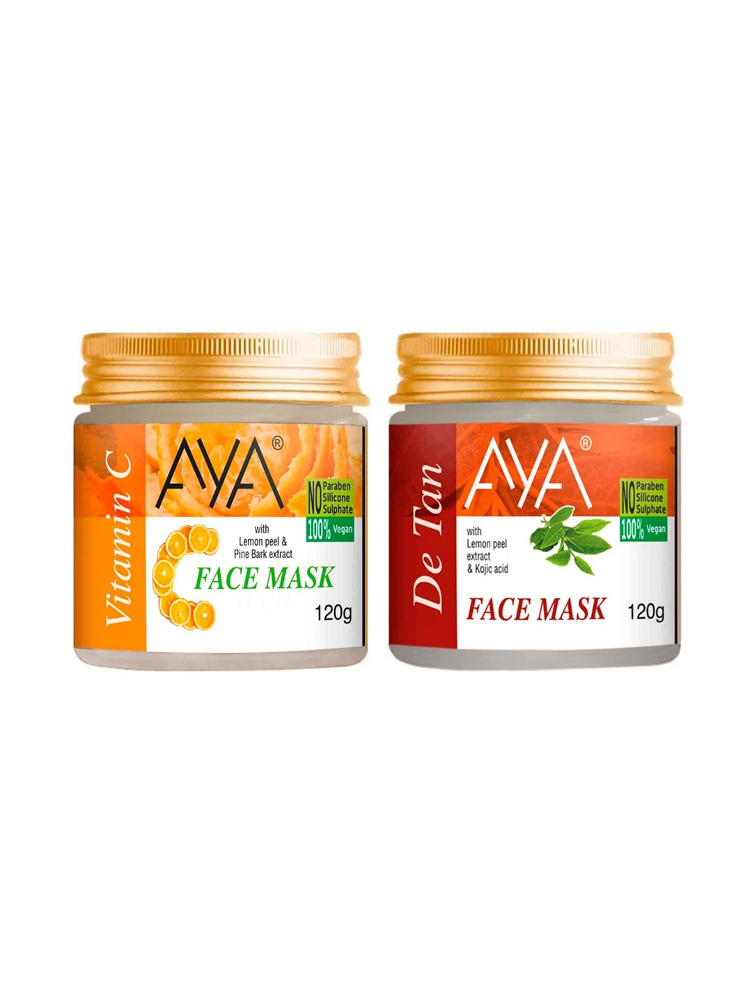 

AYA Set Of 2 Paraben Free Face Masks - Vitamin C & De Tan- 120g Each, Orange