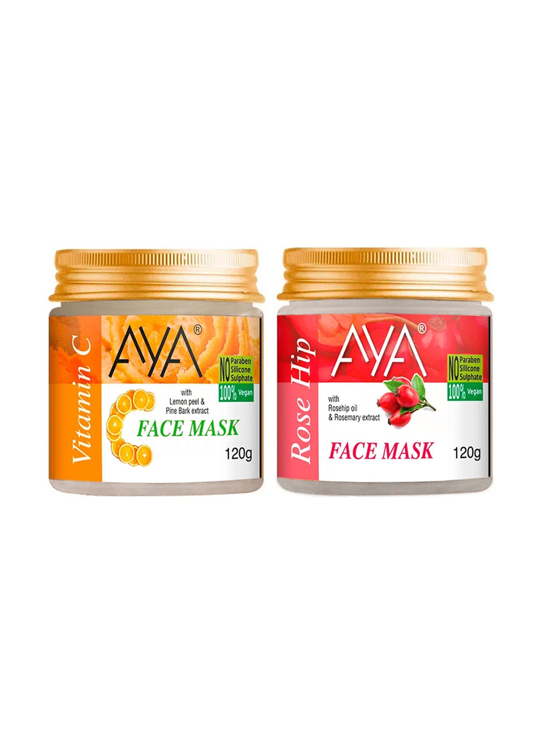 

AYA Set Of 2 Paraben Free Face Masks - Vitamin C & Rose Hip - 120g Each, Orange