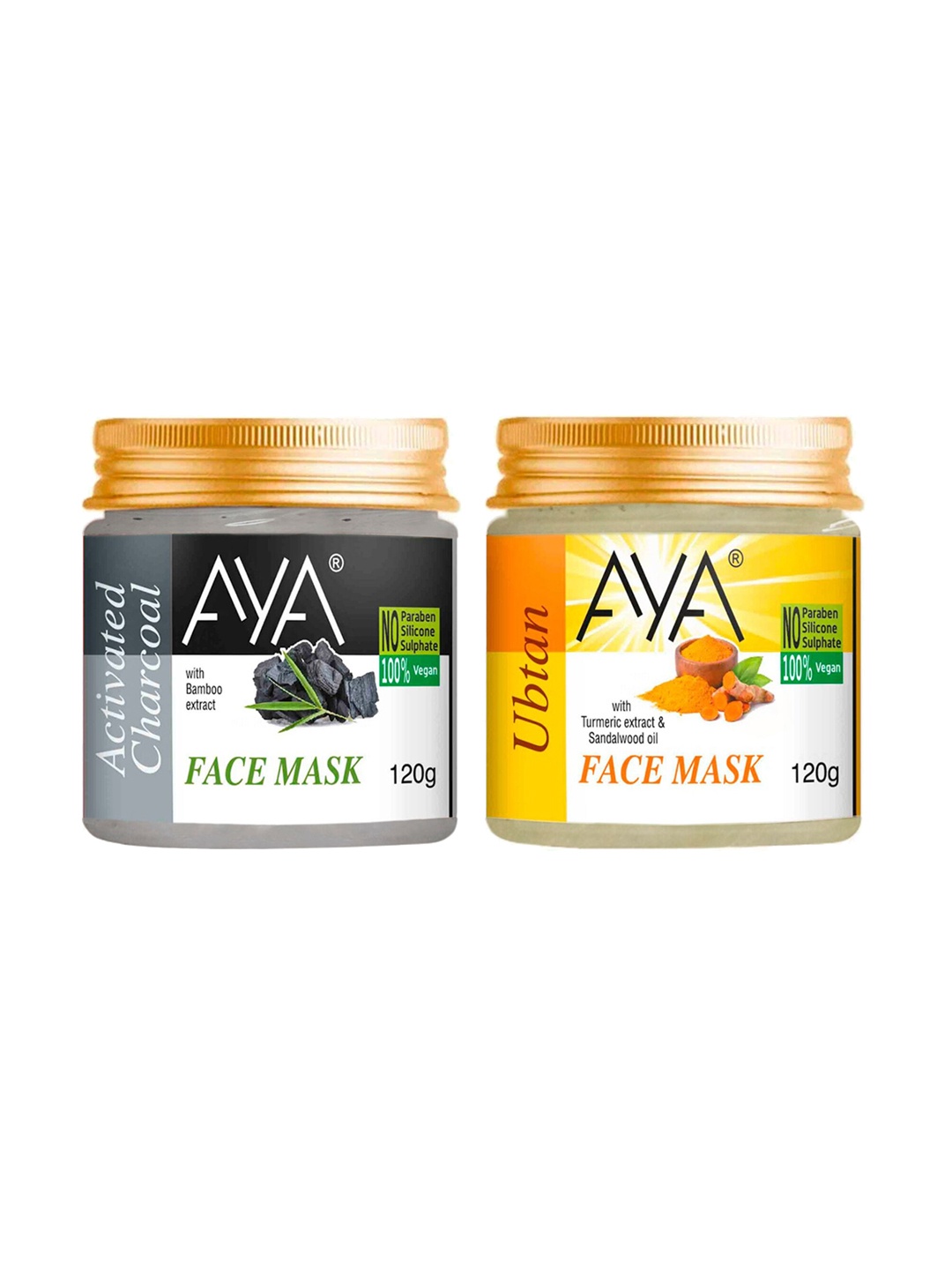 

AYA Set Of 2 Activated Charcoal & Ubtan Face Mask - 120g Each, Black