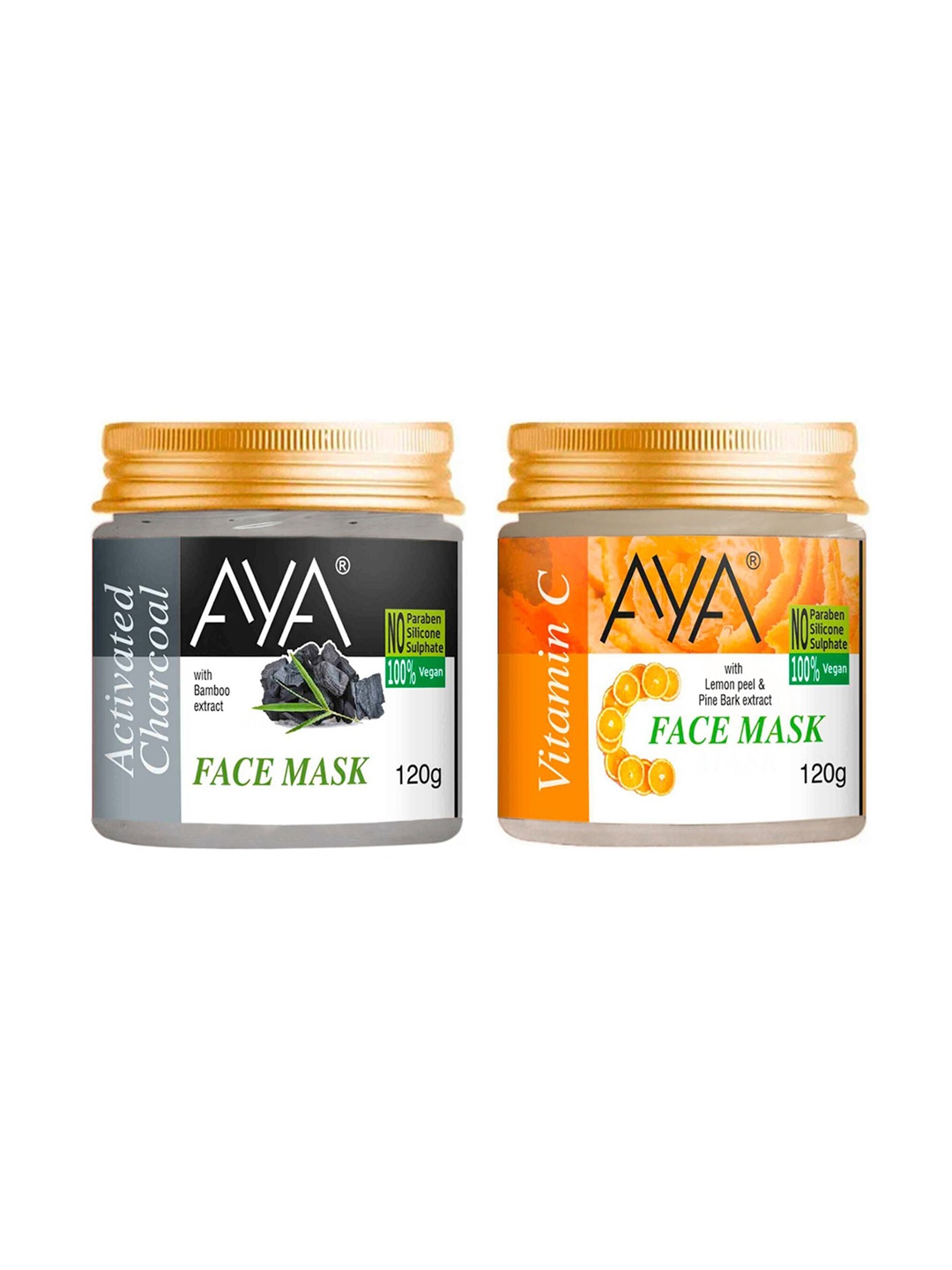 

AYA Set of Vitamin-C & Activated Charcoal Vegan Face Mask - 120 g each, Orange