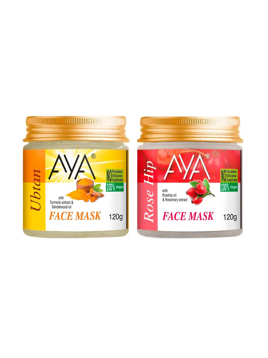 

AYA Set Of 2 Rosehip & Ubtan Face Mask 120 g Each, Transparent