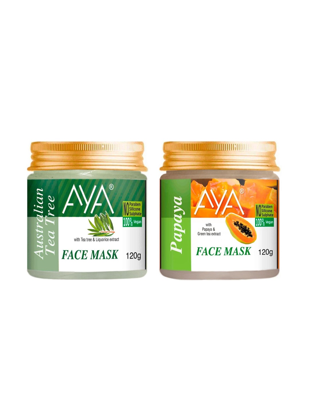 

AYA Set of Australian Tea Tree & Papaya No Paraben Face Masks - 120 g Each, Green