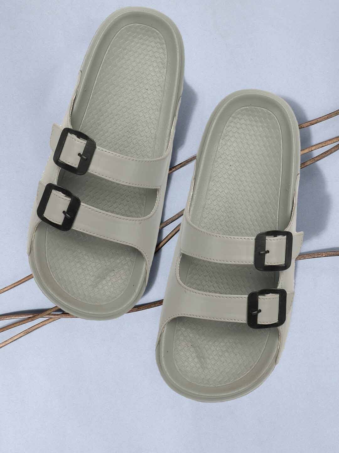 

PERY PAO Men Two Strap Sliders With Buckle Detail, Grey