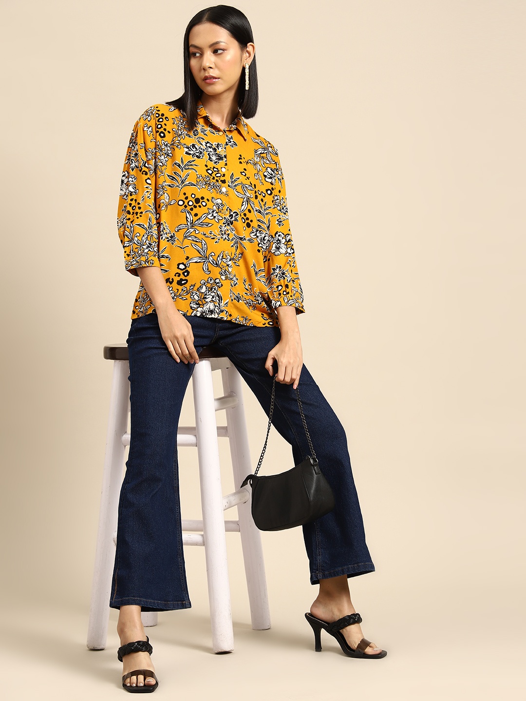 

all about you Floral Printed Casual Shirt, Mustard