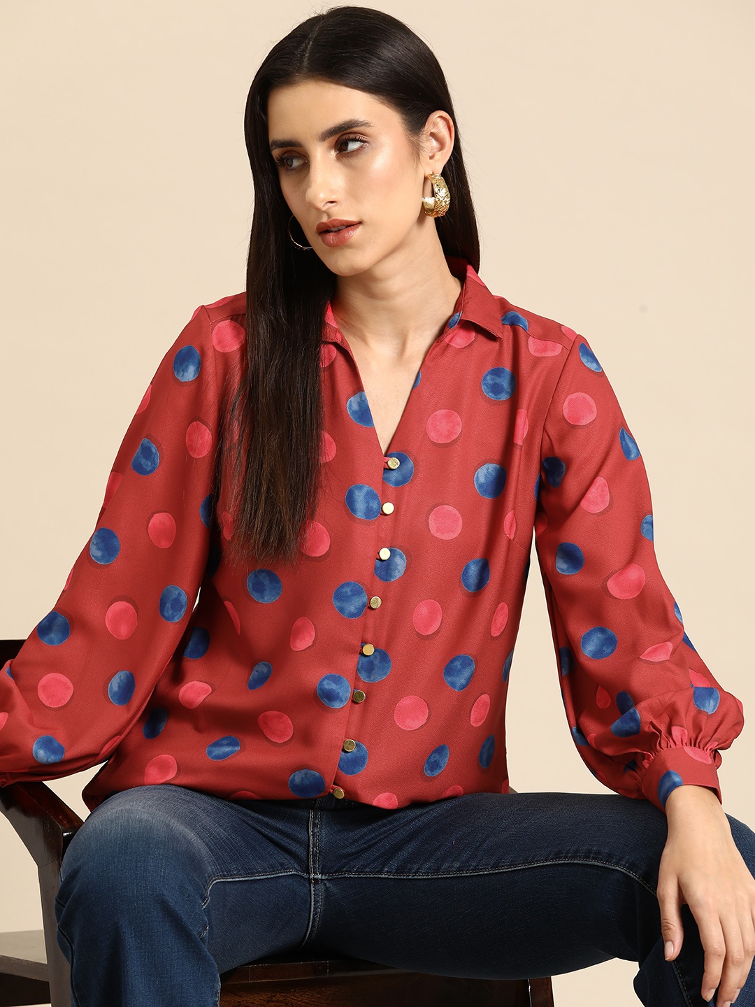 

all about you Polka Dots Printed Casual Shirt, Rust