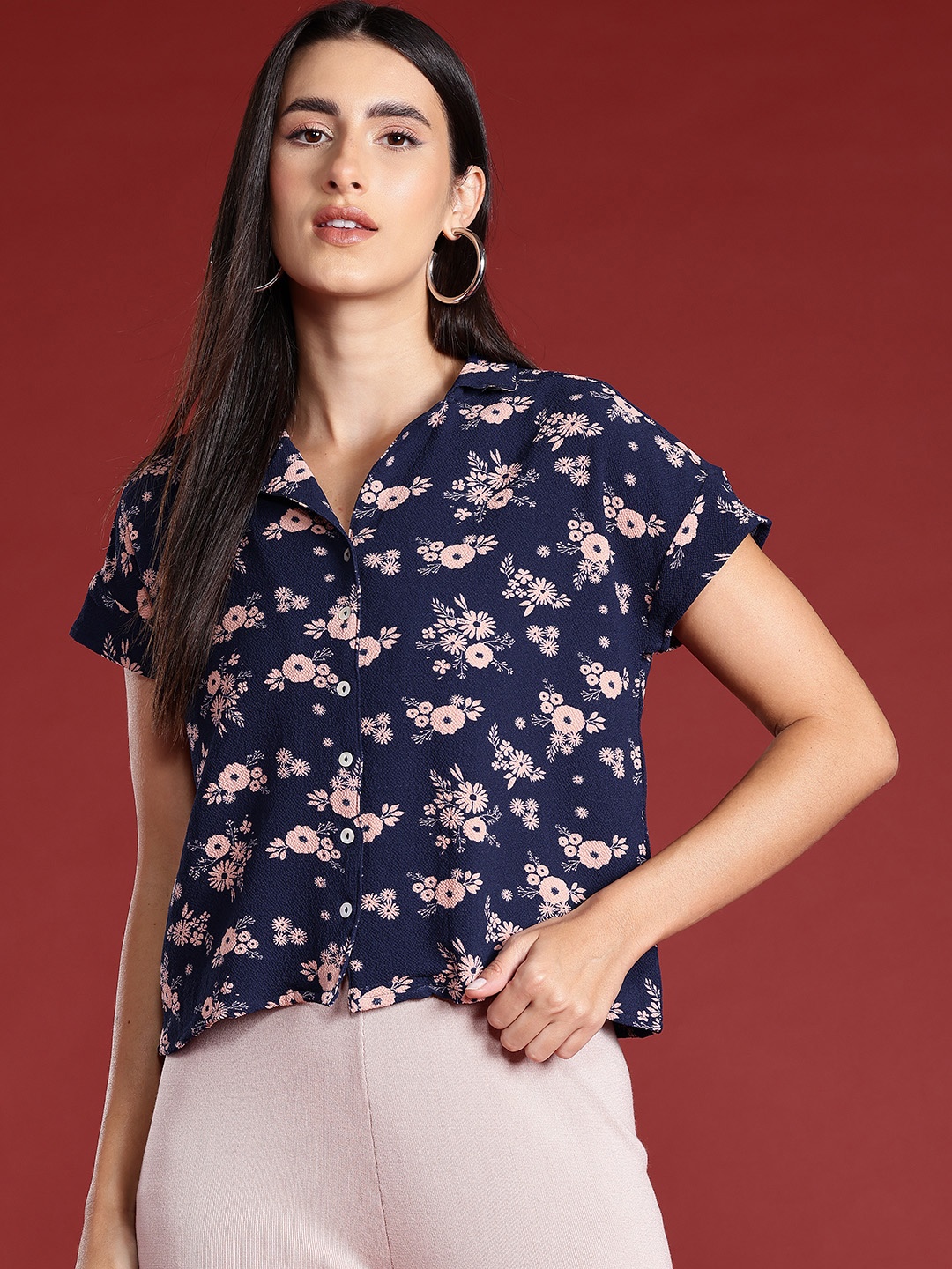 

all about you Floral Print Casual Shirt, Navy blue