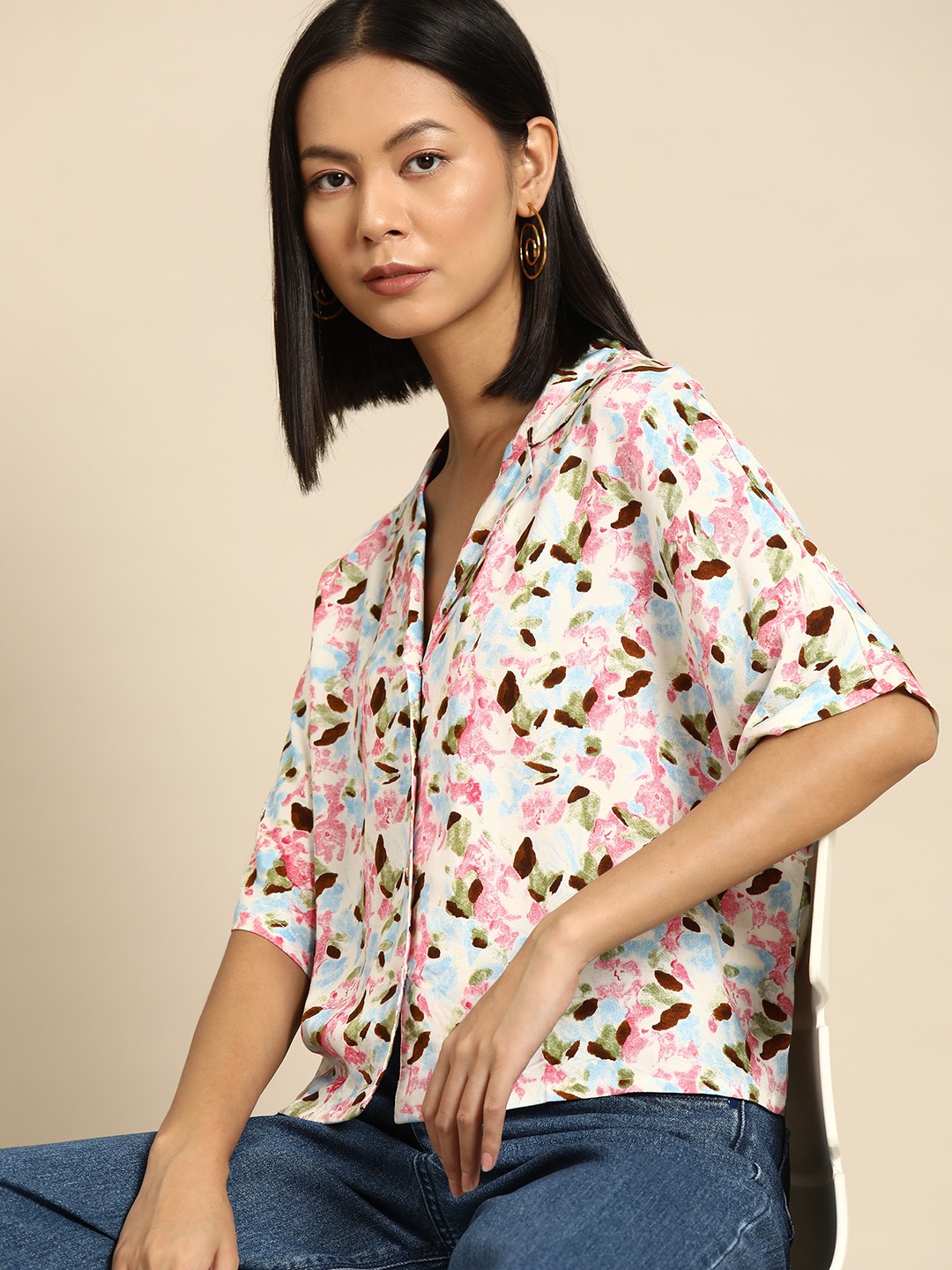 

all about you Women Floral Printed Boxy Fit Casual Shirt, Blue