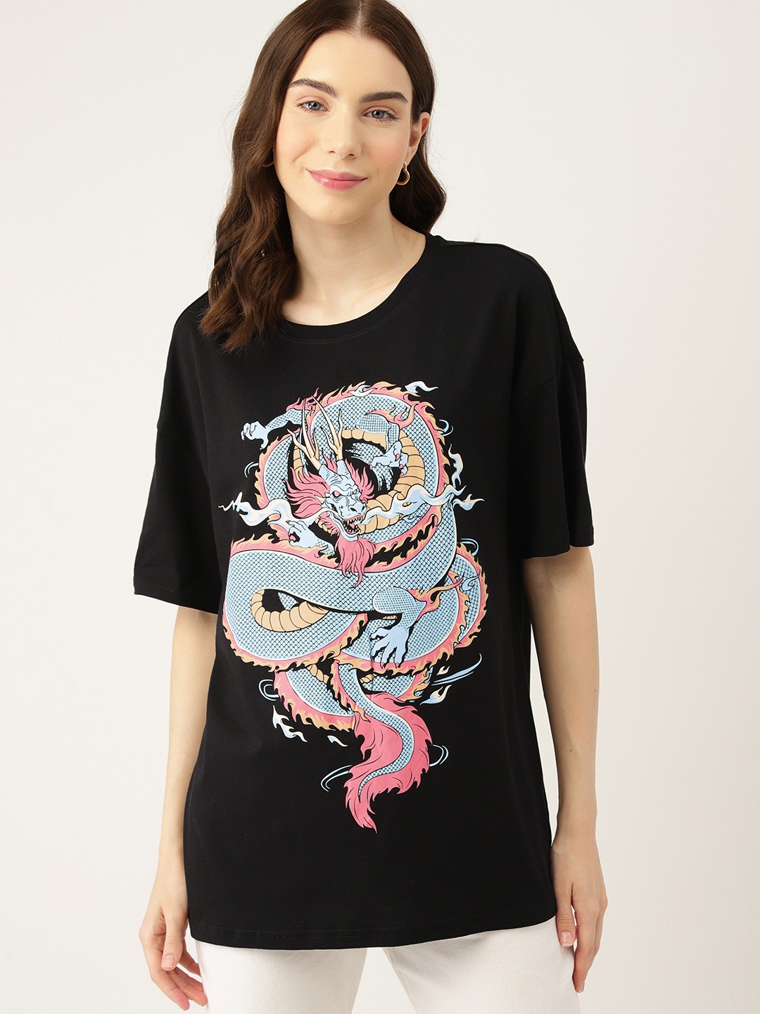 

DressBerry Printed Pure Cotton Relaxed T-shirt, Black