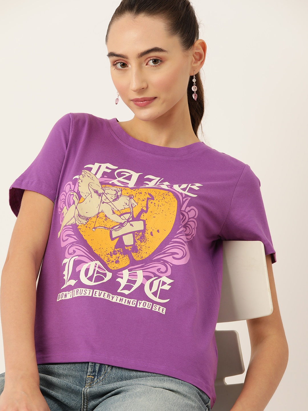 

DressBerry Printed Pure Cotton T-shirt, Purple