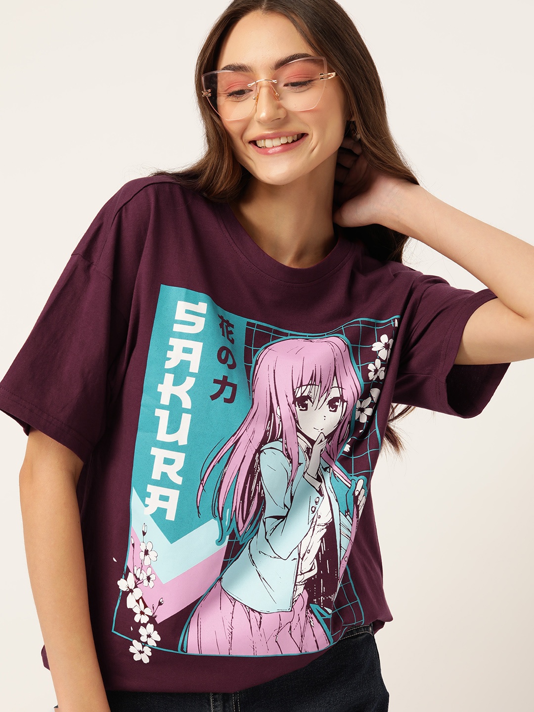 

DressBerry Women Printed Pure Cotton Longline T-shirt, Maroon