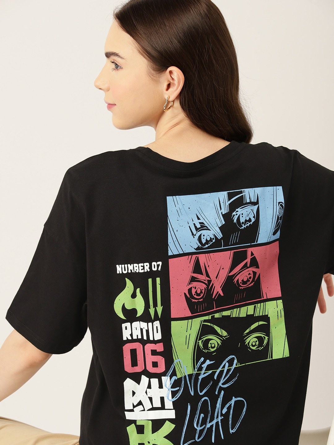 

DressBerry Pure Cotton Printed Back Oversized Longline T-shirt, Black