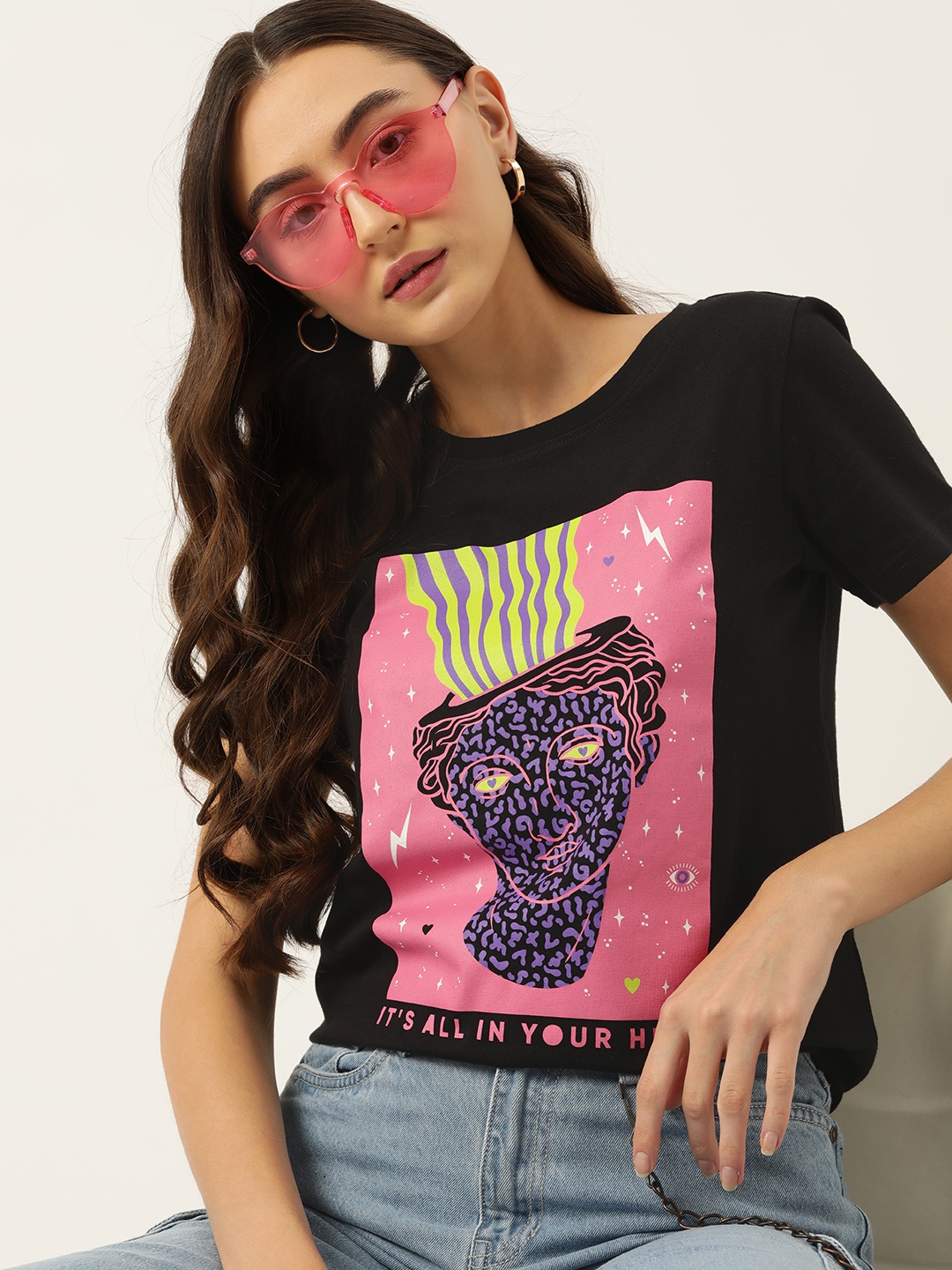 

DressBerry Graphic Printed Pure Cotton T-shirt, Black