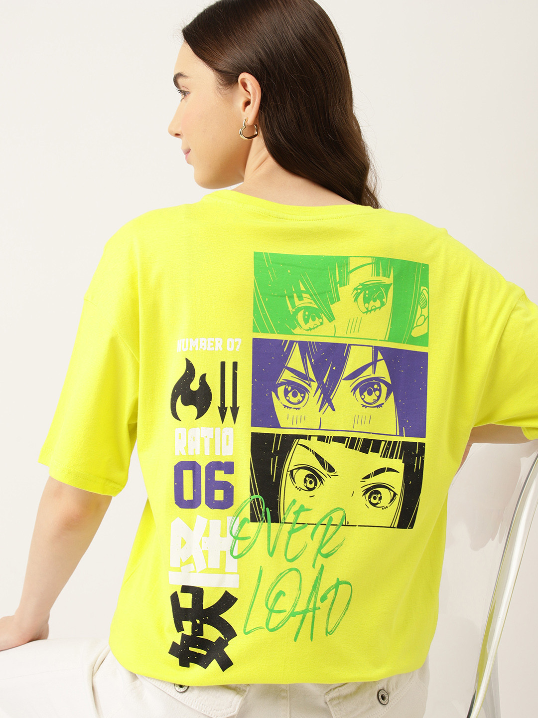 

DressBerry Pure Cotton Back-Printed Oversized Longline T-shirt, Lime green