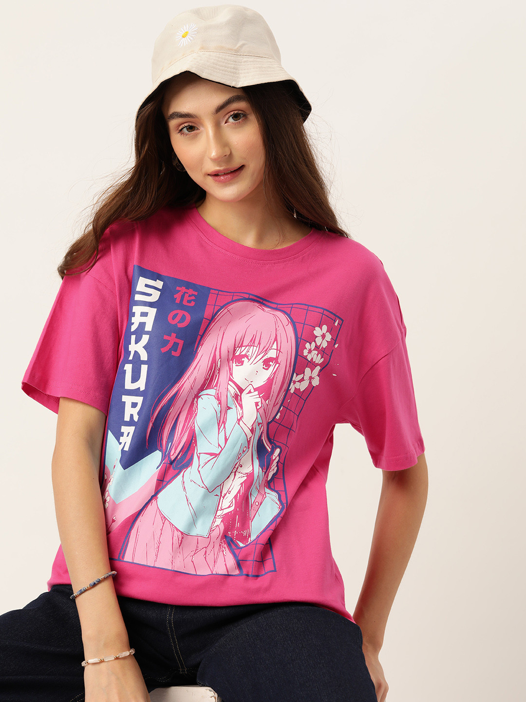 

DressBerry Women Printed Pure Cotton Longline T-shirt, Pink