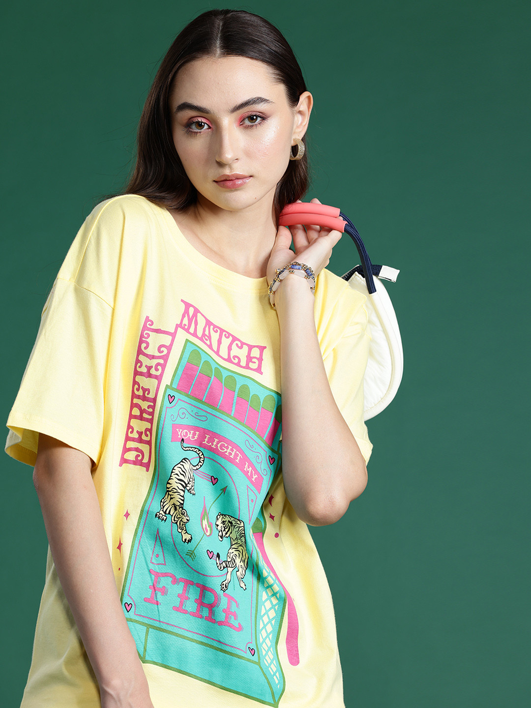 

DressBerry Graphic Printed Drop-Shoulder Sleeves Pure Cotton T-shirt, Yellow