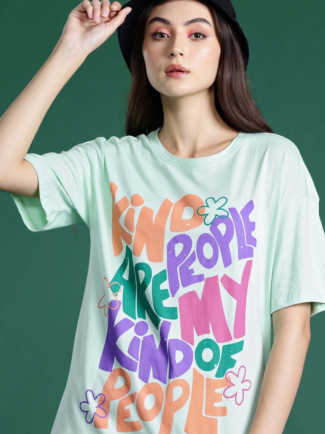 

DressBerry Typography Printed Drop-Shoulder Sleeves Pure Cotton T-shirt, Green