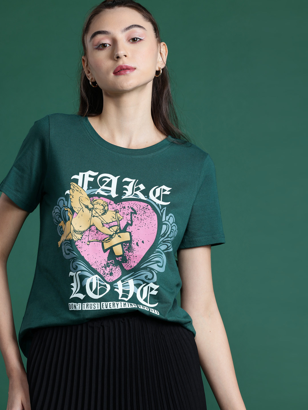 

DressBerry Women Printed Pure Cotton T-shirt, Teal