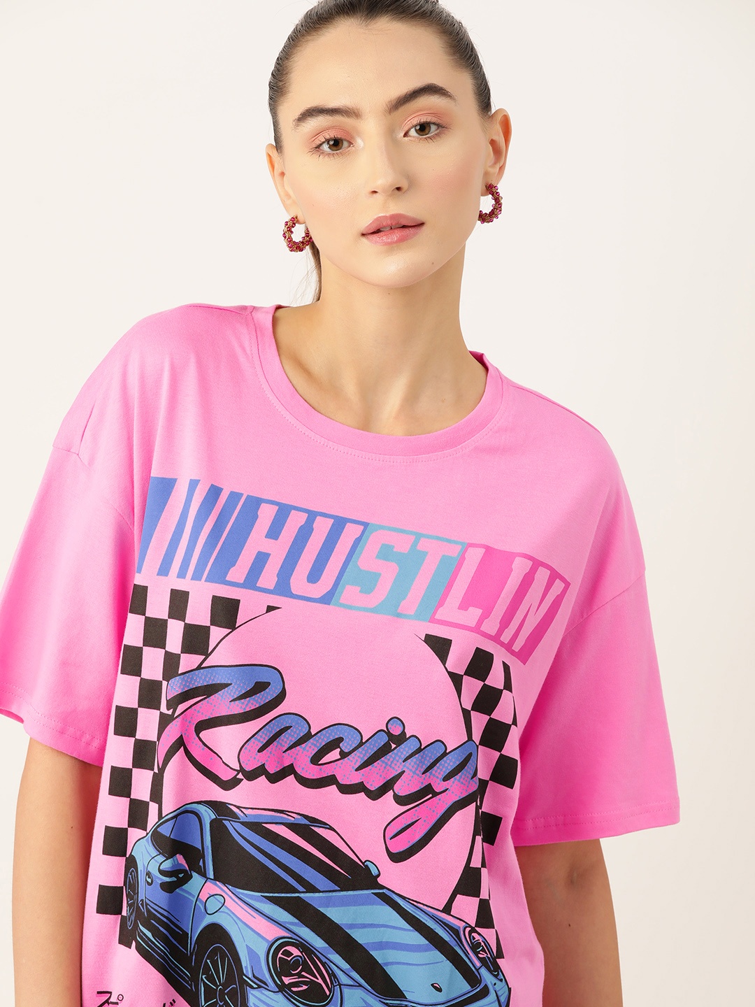 

DressBerry Printed Drop-Shoulder Pure Cotton T-shirt, Pink