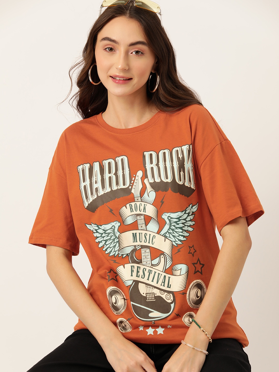 

DressBerry Printed Oversized Pure Cotton T-shirt, Rust