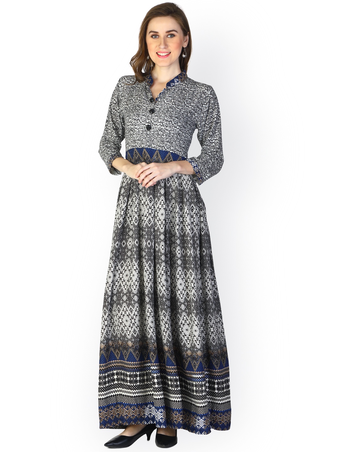 

shiloh Women White & Black Printed Anarkali Kurta